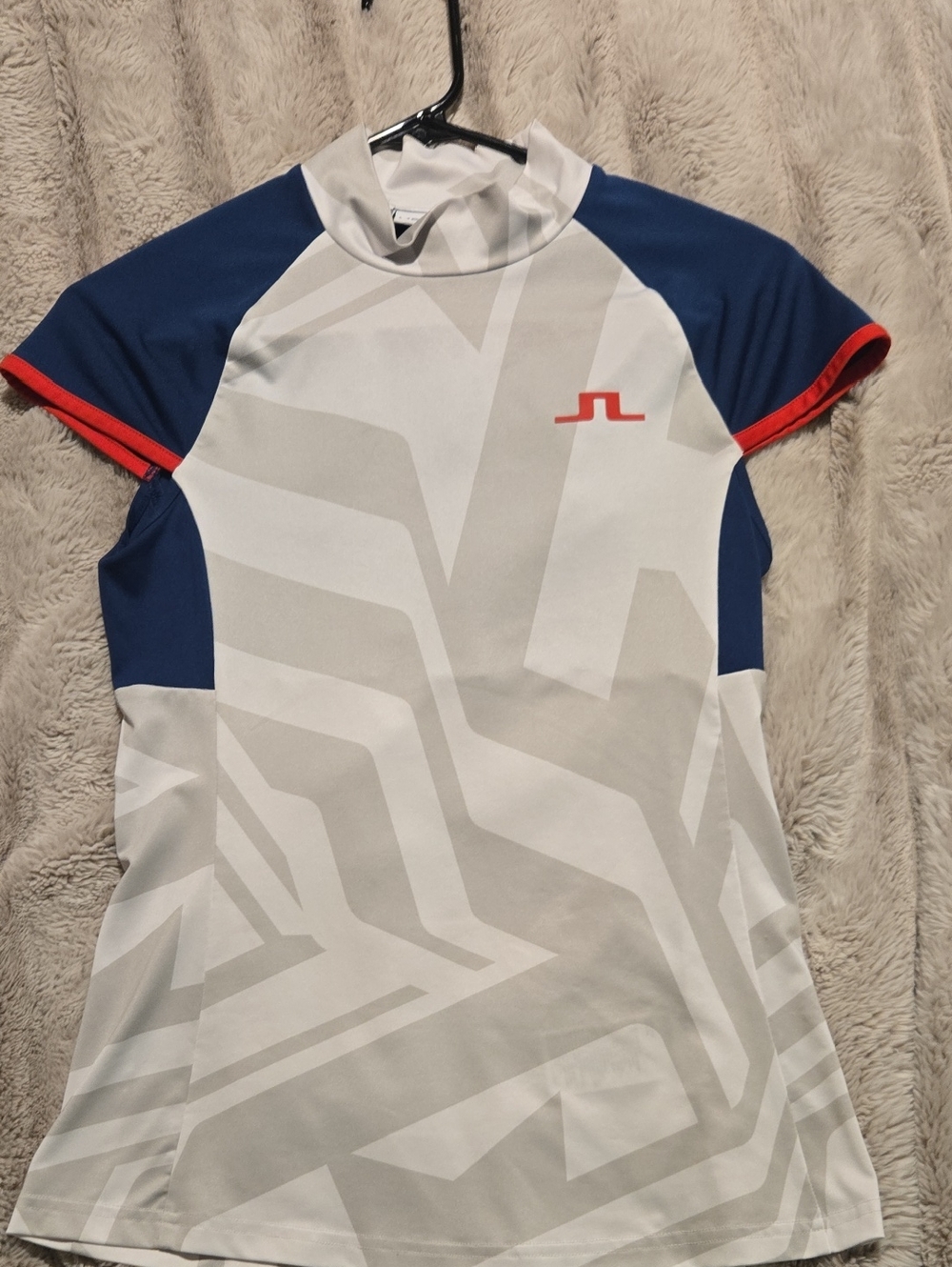 J.Lindeberg Golf Top in White, Navy & Red New Without Tags